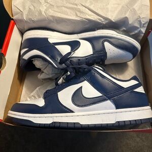 Nike Men's Navy and White Dunk Low Athletic Shoes